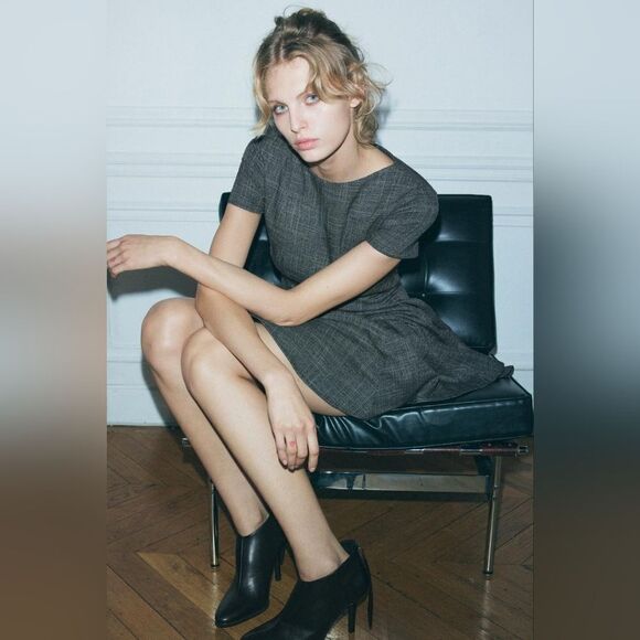 NWT ZARA FULL SKIRT MINI DRESS ZW COLLECTION gray - Picture 4 of 12